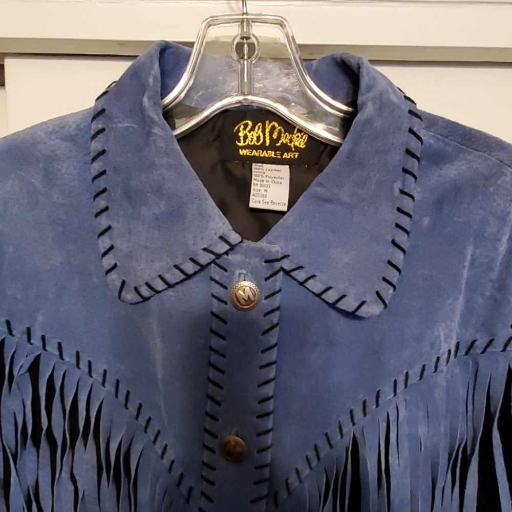 Bob Mackie Blue and Black Suede Fringe Western Jacket - Picture 2 of 10